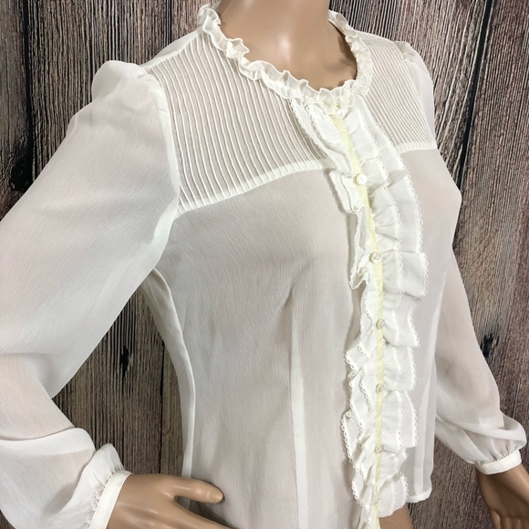 Ann Taylor Loft White Ruffle Shirt - Picture 2 of 14